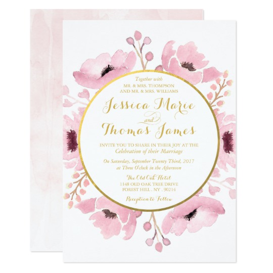 540x540 Spring Pinks Watercolor Floral Wedding Collection Invitation