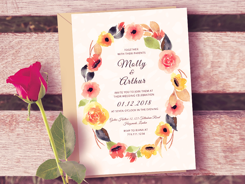 800x600 Watercolor Floral Wedding Invitation Template Freebie