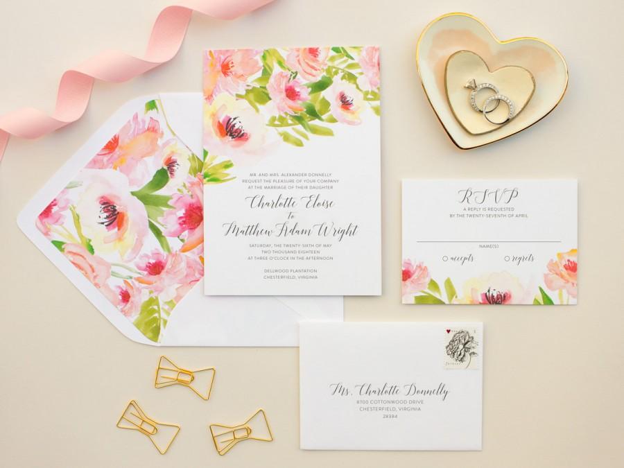 900x675 Watercolor Floral Wedding Invitations, Pink Flowers Invitation