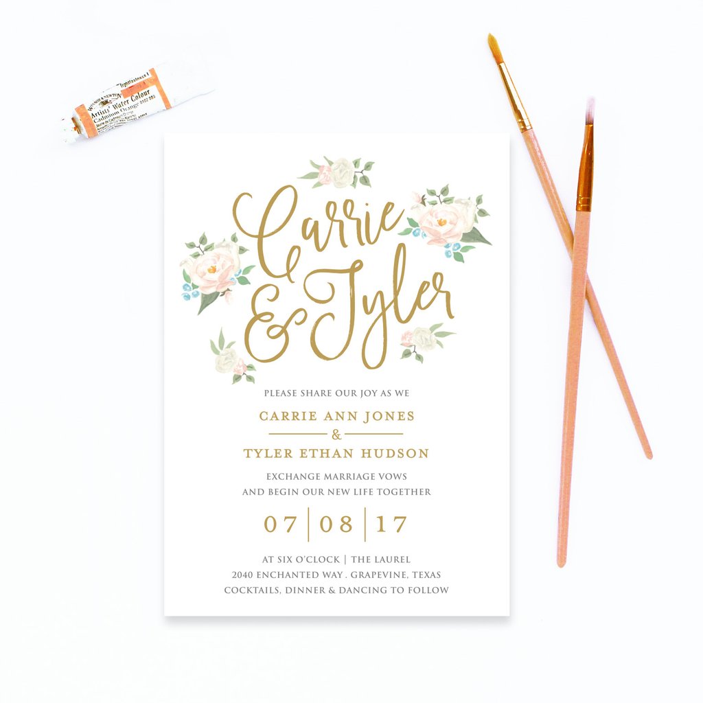 1024x1024 Watercolor Floral Wedding Invitation Peach Paper Amp Design