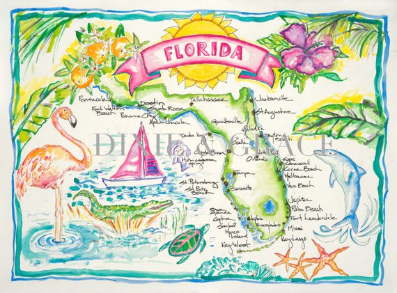 570x421 Map Of Watercolor Florida About Maps