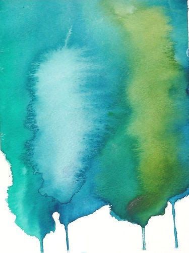 375x500 Abstract Art Watercolor Painting Green Blue Home Wall Decor