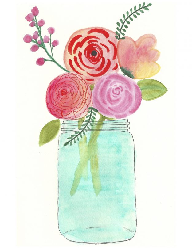 625x809 Watercolor Flowers In A Mason Jar