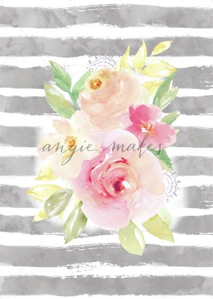 428x600 Cute Watercolor Rose Bouquet Art. Printable Watercolor Flower Art