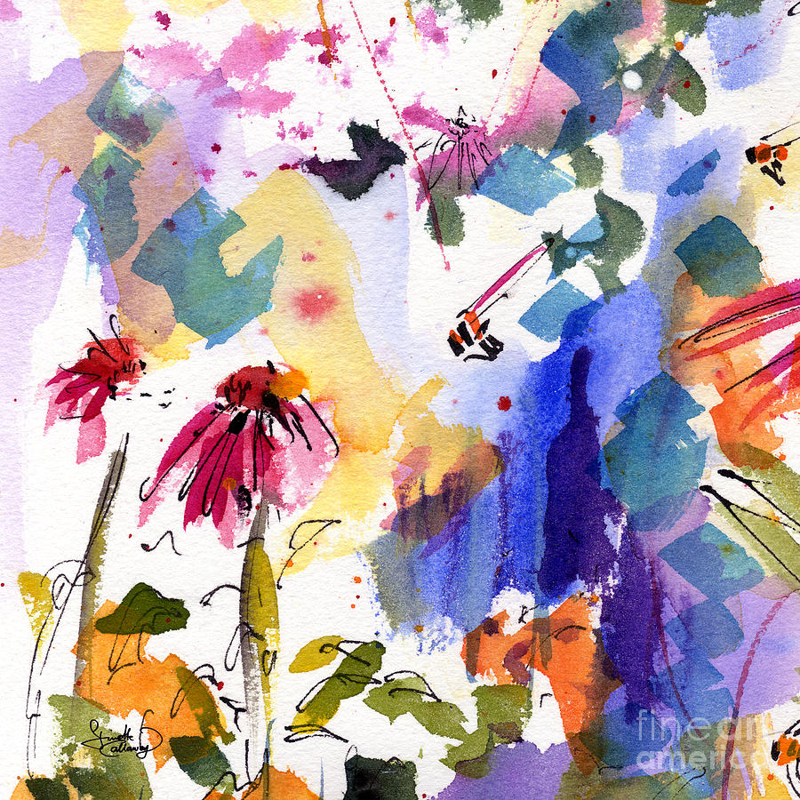 900x900 Expressive Watercolor Flowers And Bees Painting By Ginette Callaway