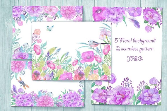 570x379 Flower Backgroundspink Backgroundswatercolor Flowers Design Etsy