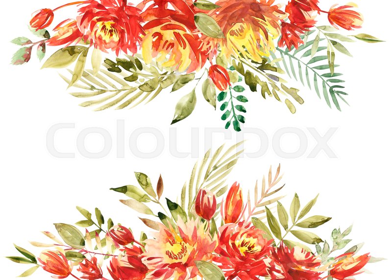 800x572 Colorful Watercolor Flower Border. Painted Flower Background
