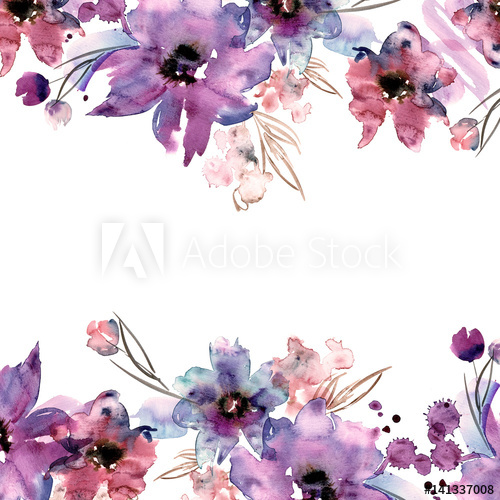 500x500 Cute Watercolor Flower Frame. Hand Painted Floral Background