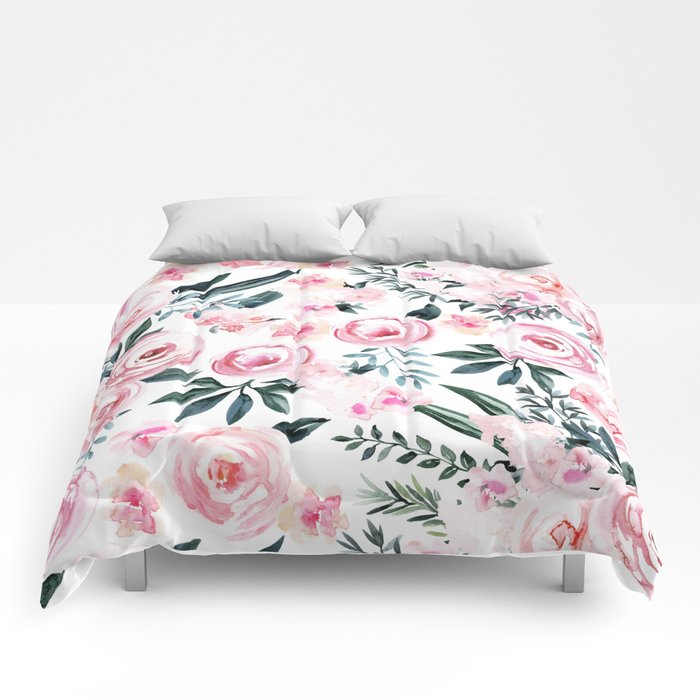 700x700 Floral Rose Watercolor Flower Pattern Comforters By Naturemagick