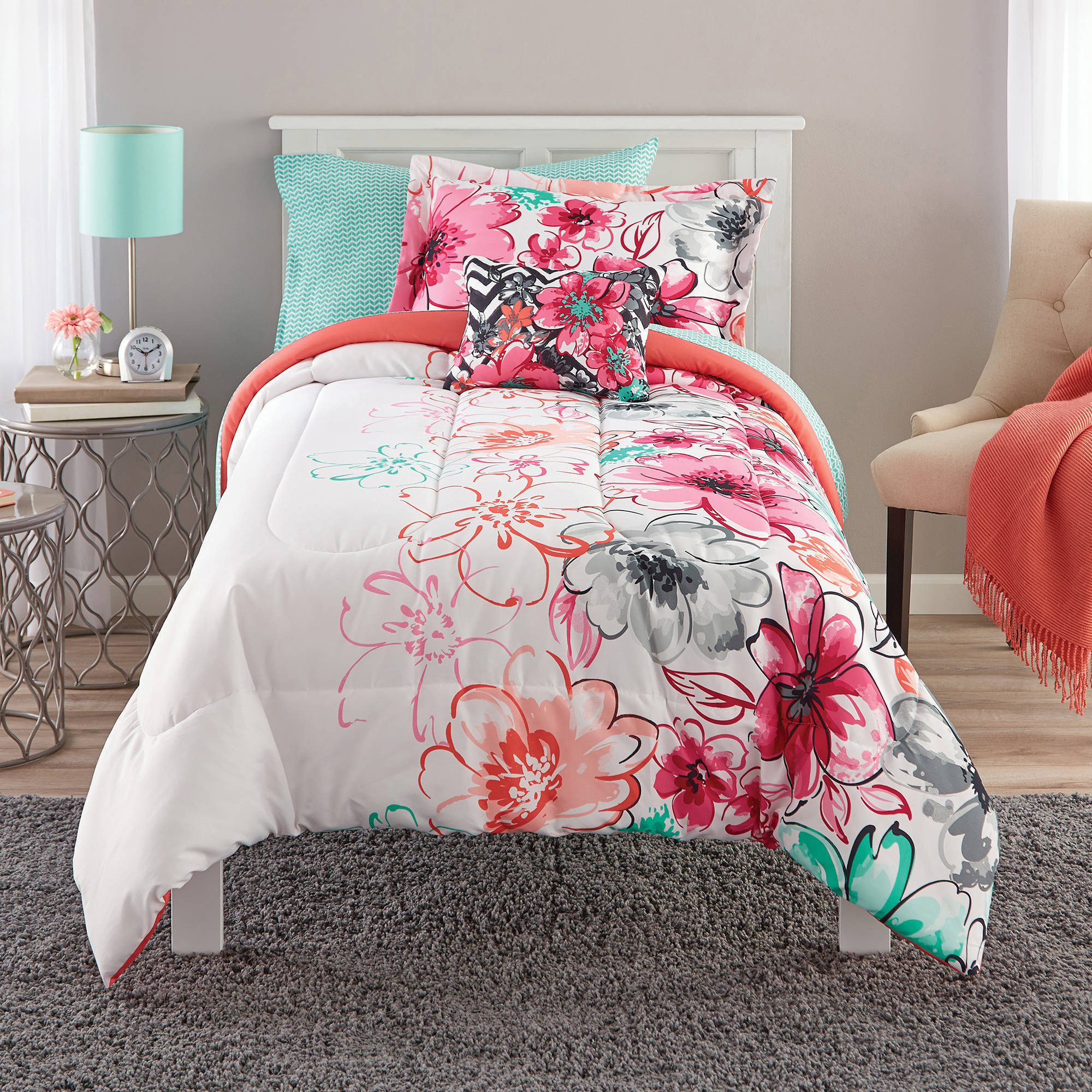 2000x2000 Mainstays Watercolor Floral Bed In A Bag Comforter Set