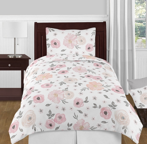 498x489 Blush Pink, Grey And White Shabby Chic Watercolor Floral Girl Twin