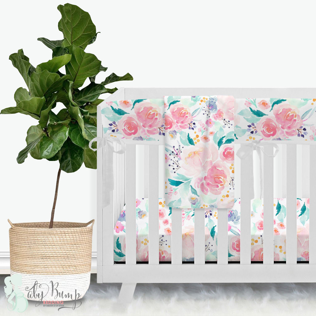1025x1025 Bright And Beautiful Watercolor Floral Baby Girl Crib Beddin