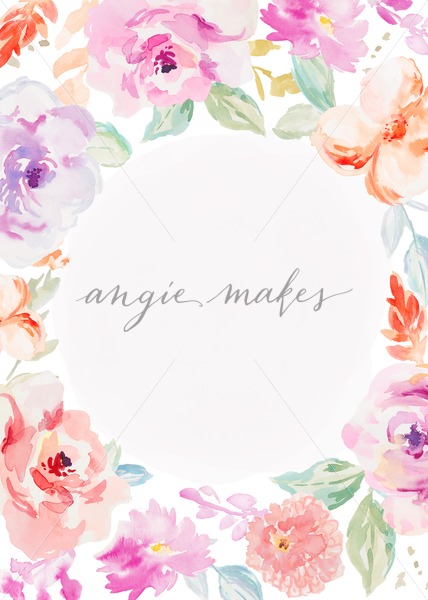 428x600 Round Watercolor Flower Frame Background With Adorable Flowers!