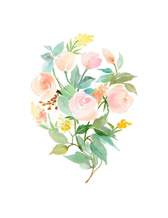 570x738 Rose Bouquet In Peach Watercolor Art Print Idealpin