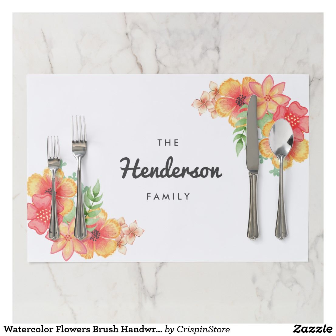 1106x1106 Watercolor Flowers Brush Handwritten Script Placemat Home Stuff
