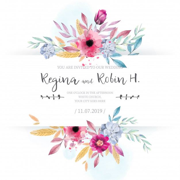 626x626 Elegant Wedding Card With Watercolor Flowers Vector Free Download