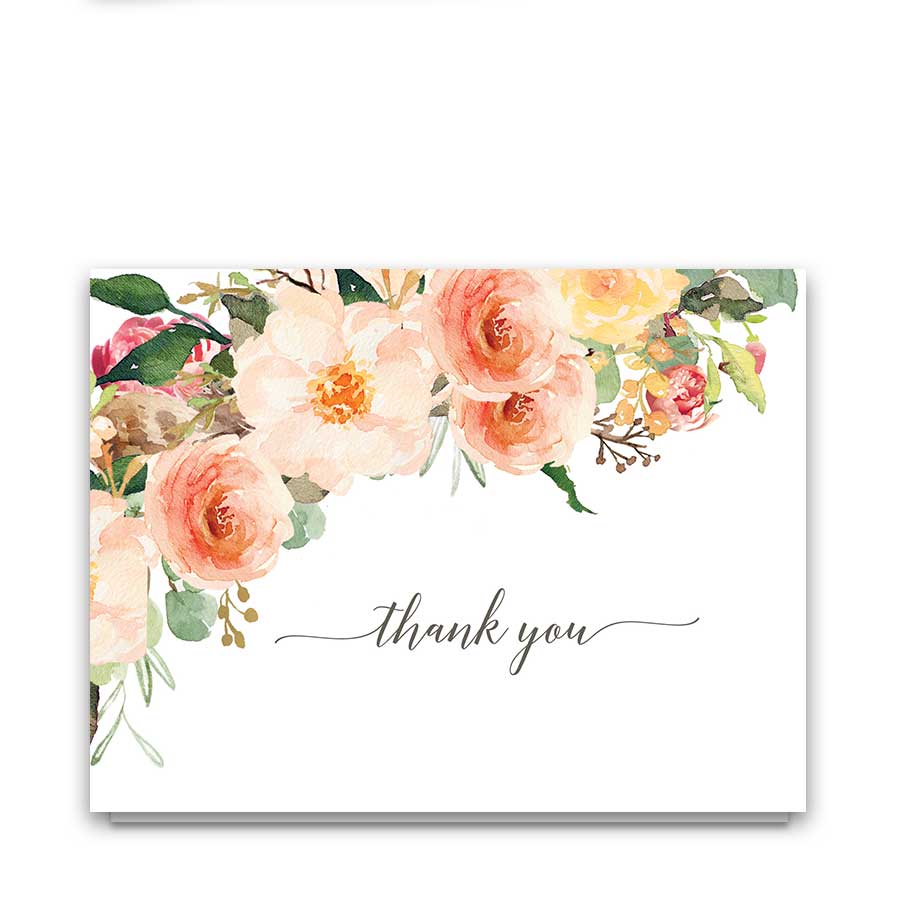 900x900 Floral Wedding Thank You Cards Peach Watercolor Flowers