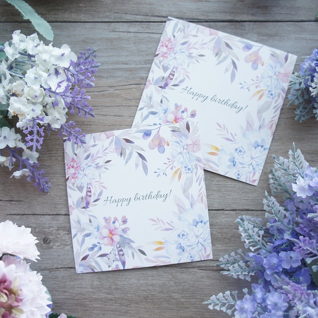 640x640 50pcs Light Purple Watercolor Flower Happy Birthday Card As