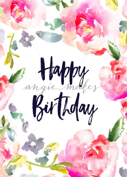 429x600 Happy Birthday Card With Watercolor Flowers. Cute Birthday Card