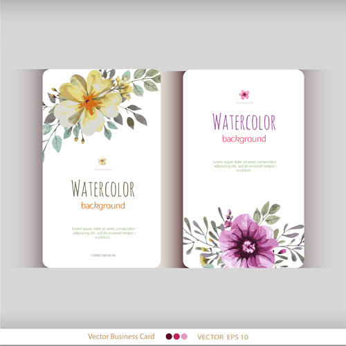 500x500 Beautiful Watercolor Flower Business Cards Vector Set Free Vector