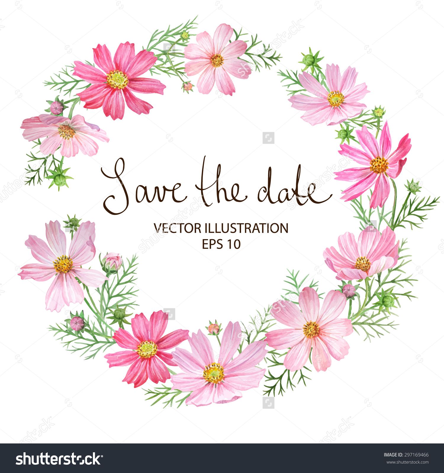 1500x1600 Floral Circle Frame With Cosmos Flowers. Hand Drawn Watercolor