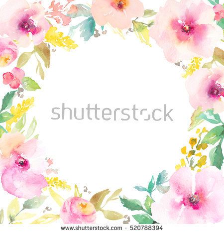 450x470 Round Watercolor Flower Frame. Watercolor Wreath Background