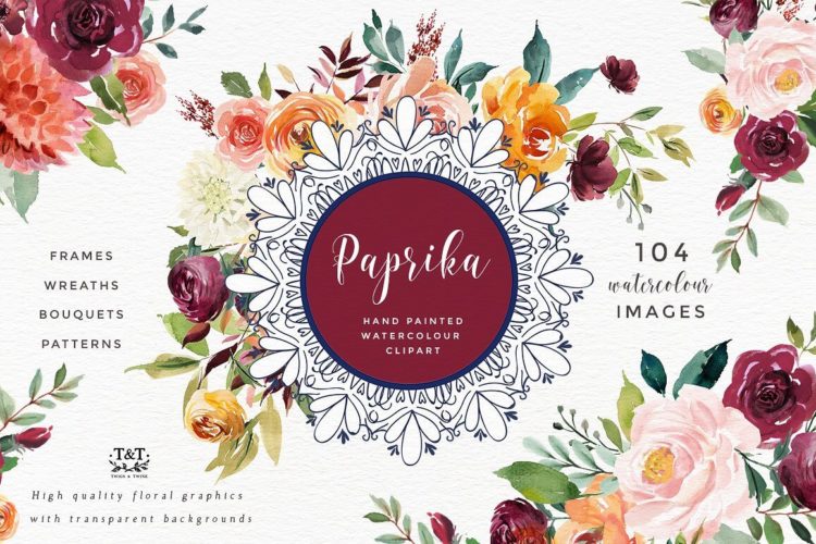 750x500 Watercolor Flower Clipart Paprika