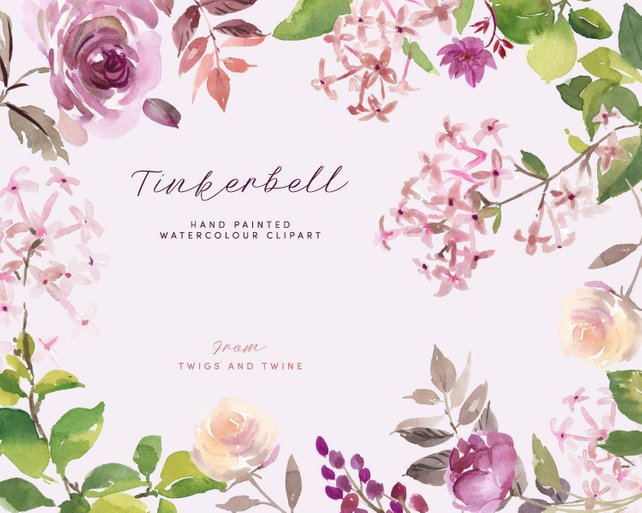 642x513 Watercolor Flower Clipart Tinkerbell. Hand Painted Floral Etsy