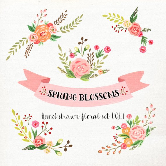 570x570 Watercolor Flower Clipart Wedding Floral Clip Art Floral Etsy