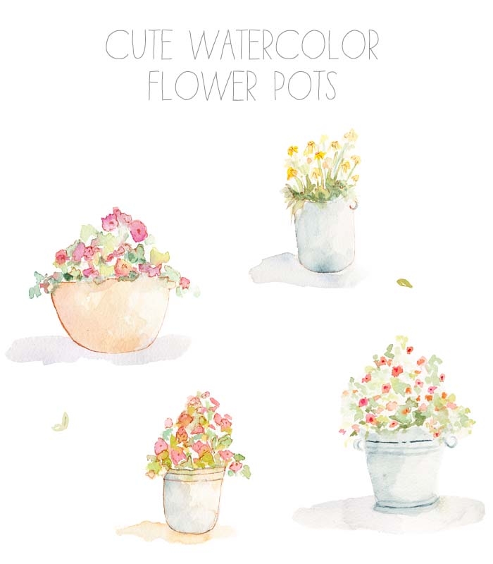 700x800 Watercolor Flower Pot Clip Art