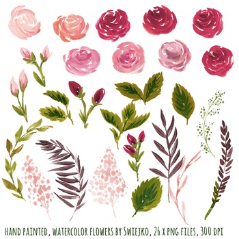 350x349 Watercolor Flowers Clipart Set, Vintage Roses