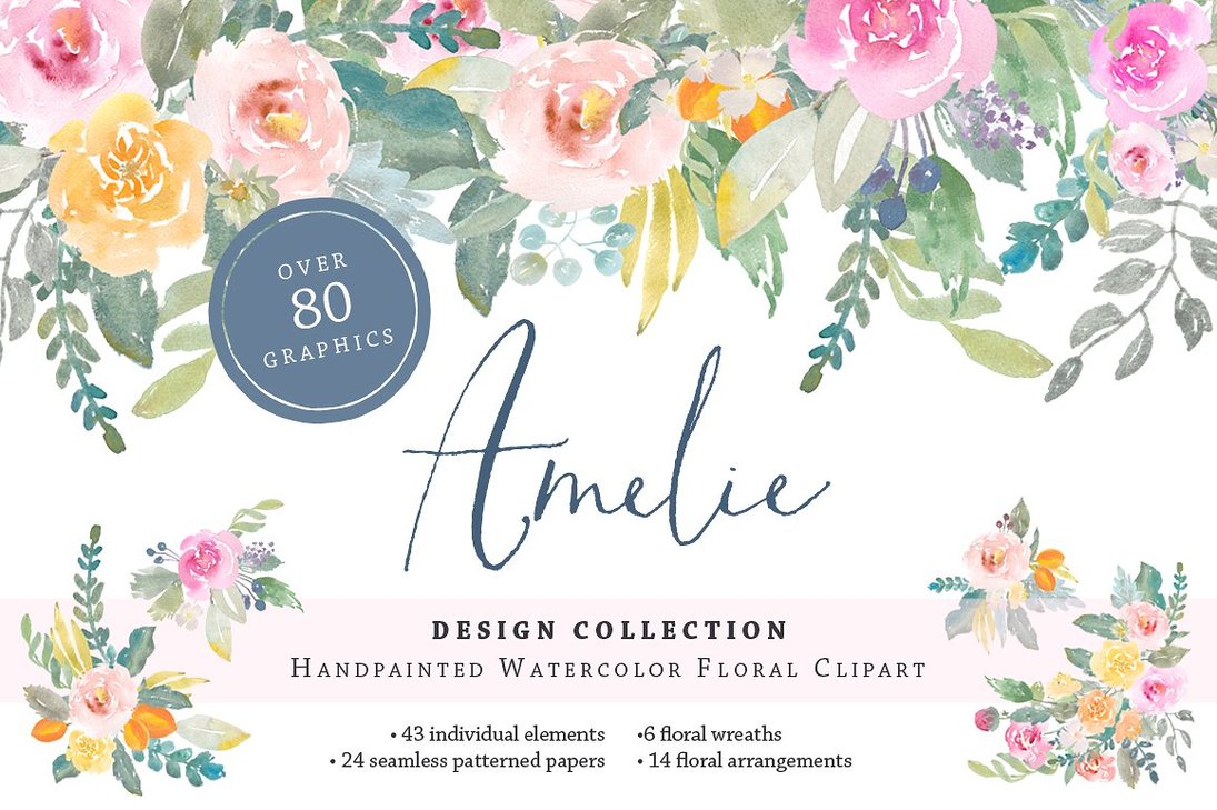 1095x729 Amelie Watercolor Flower Clipart By Graphicassets