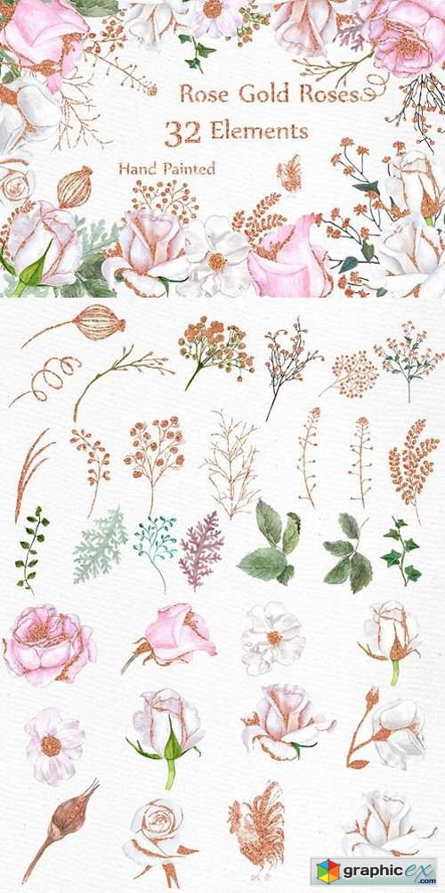 500x1002 Rose Gold Watercolor Flowers Clipart Free Download Vector Stock