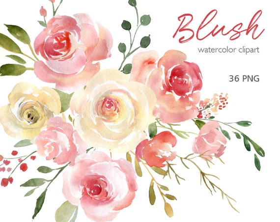 570x452 Blush Watercolor Floral Clipart Free Commercial Use Pink Etsy