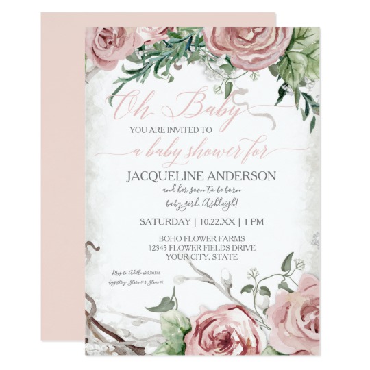 540x540 Oh Baby Shower Girl Boho Watercolor Flower Crown Invitation