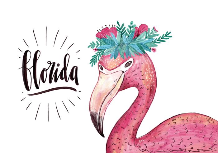 700x490 Vector Watercolor Flamingo Character With Flower Crown For Florida