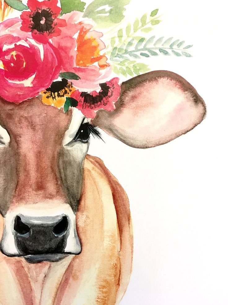 736x981 Watercolor Cow With Flower Crown Moo Watercolour