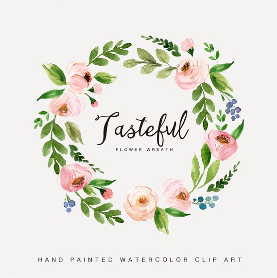570x571 Watercolor Flower Wreath Clipart Tastefulhand Paintedwedding Etsy