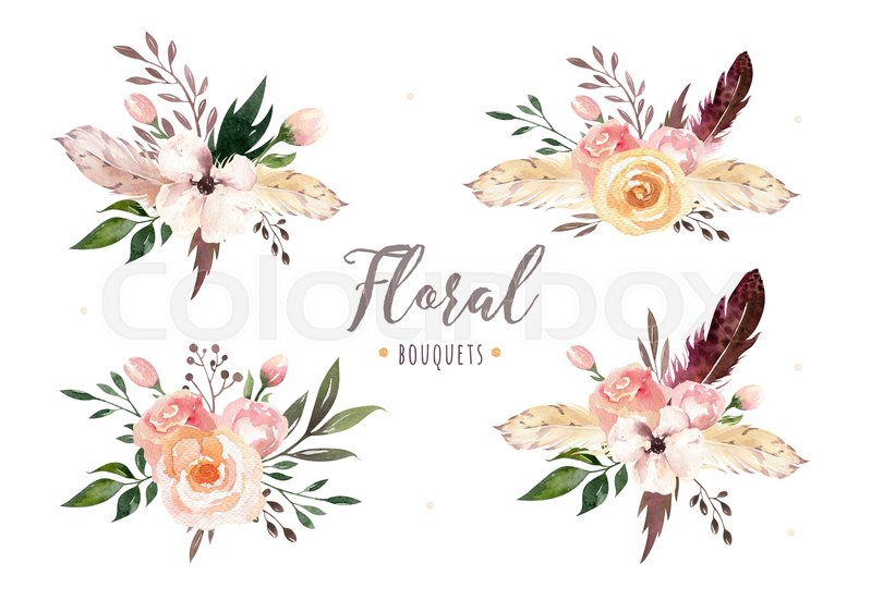 799x551 Hand Drawing Isolated Boho Watercolor Floral Illustration With