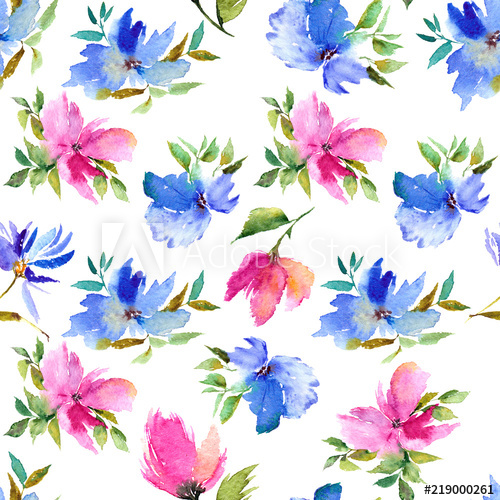500x500 Seamless Floral Pattern. Watercolor Flowers Background. Floral
