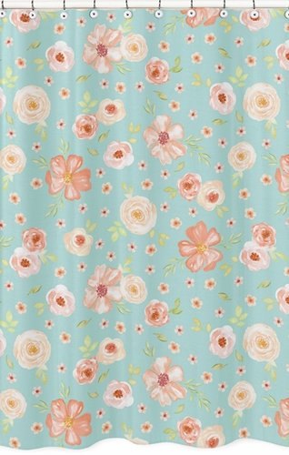 318x500 Turquoise And Peach Bathroom Fabric Bath Shower Curtain For