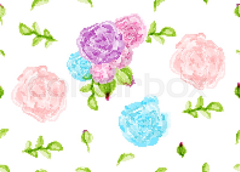 800x572 Vintage Watercolor Flower Seamless Pattern. Spring Summer Bud Rose