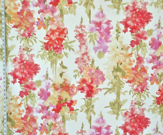 684x566 Watercolor Fabric Red Floral Garden Snap Dragons From Brick House