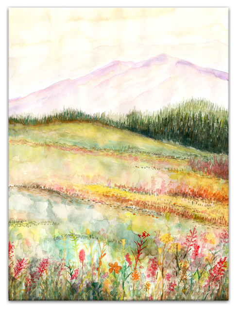 488x640 Watercolor Floral Field Print On Canvas