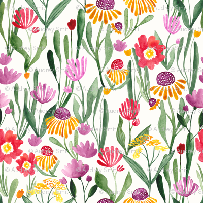 400x400 Watercolor Flower Field In White