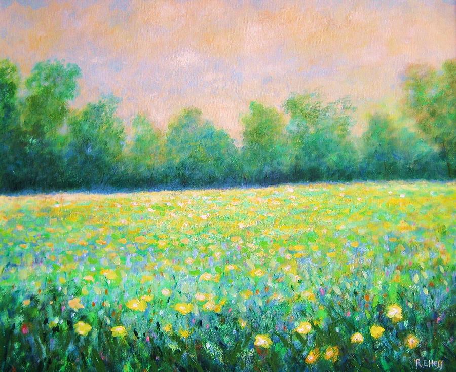 900x734 Yellow Flower Field Painting By Robert Hess