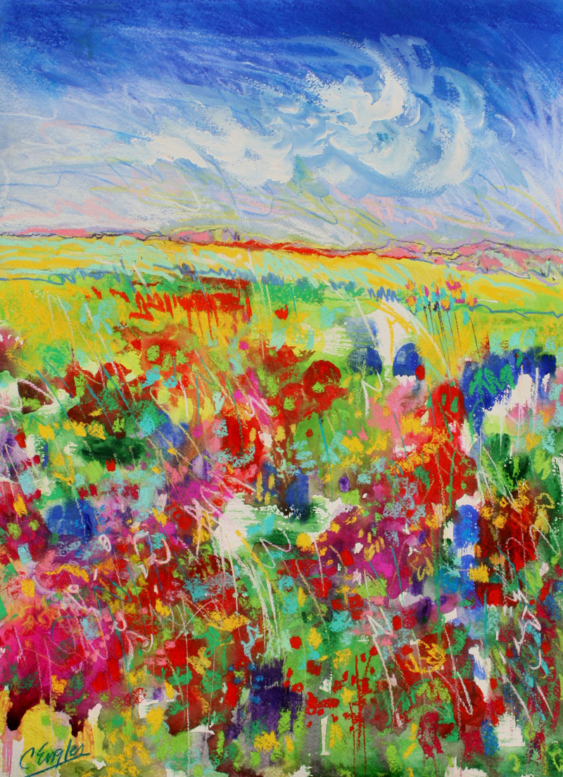 800x1105 Carol Engles Art Bright Flower Field, One, Abstract Painting By