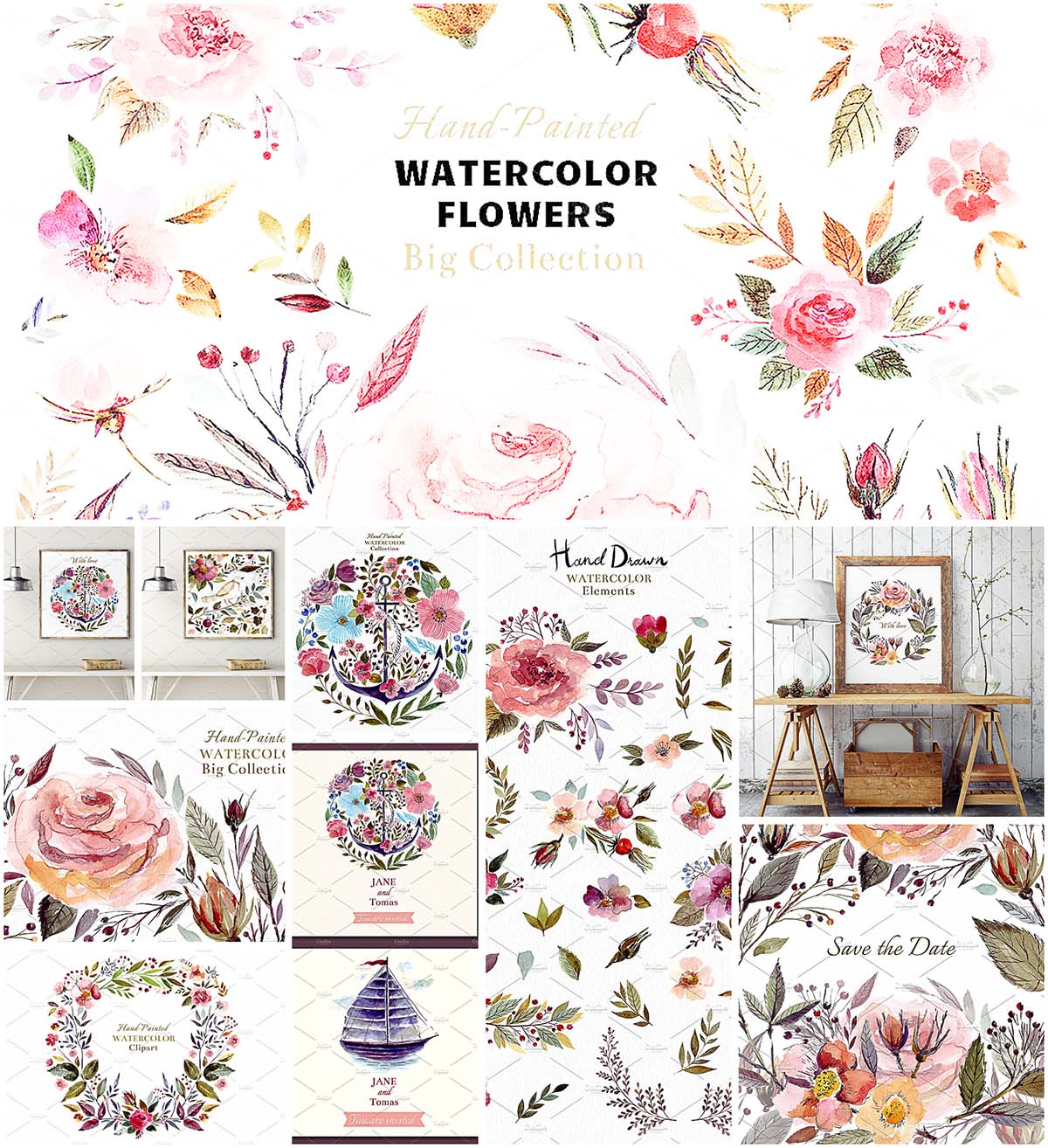 1200x1314 Big Watercolor Floral Collection Free Download