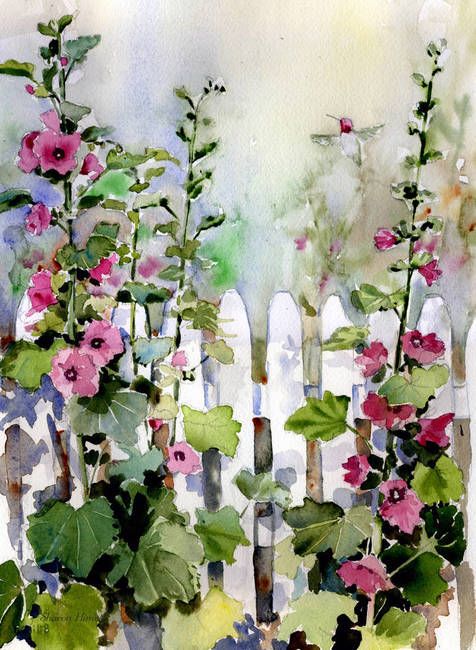 476x650 Hollyhock Cottage Watercolors Hollyhock, Garden