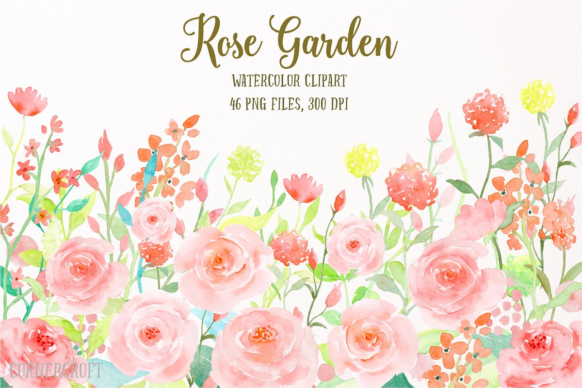 1200x800 Watercolor Flower Collection Rose Garden, Watercolor Clipart